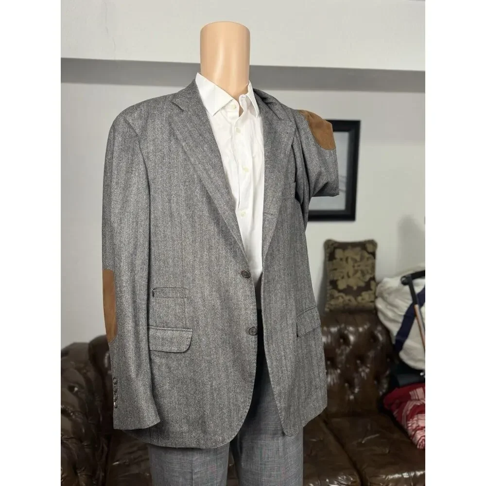 Brunello Cucinelli Gray Herringbone Flannel Tweed Sport Jacket Blazer Men 54/44R